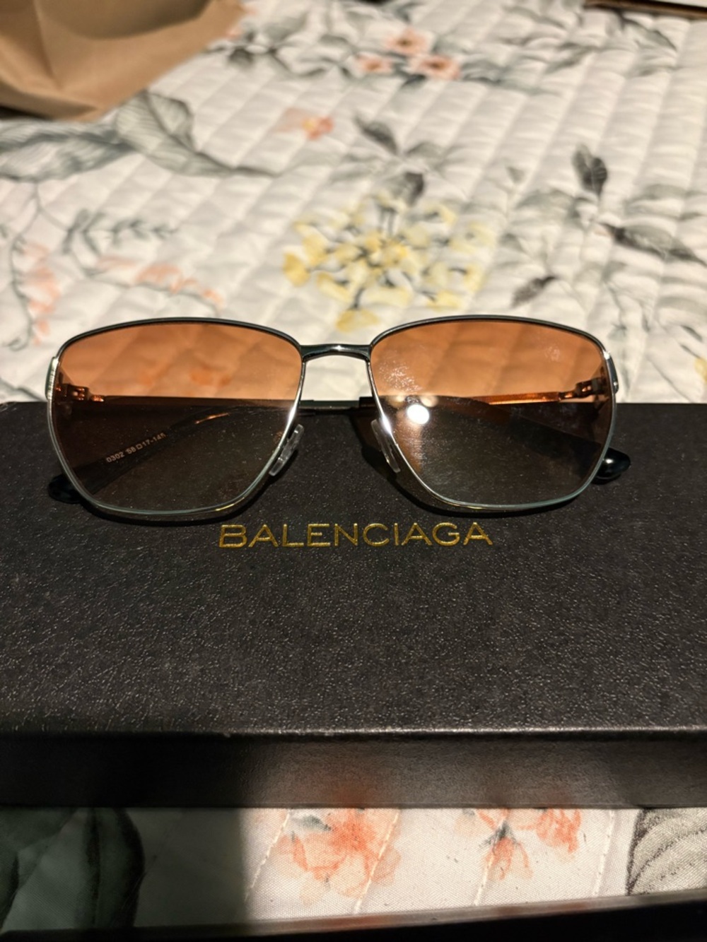 Balenciaga Silver Frame Sunglasses with Amber Lenses